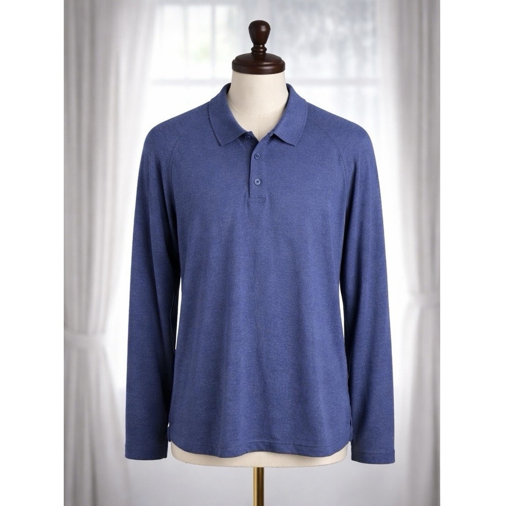 Tommy Bahama Polo Shirt‎ Men's XL Navy Blue Long Sleeve Silk Blend Three Button